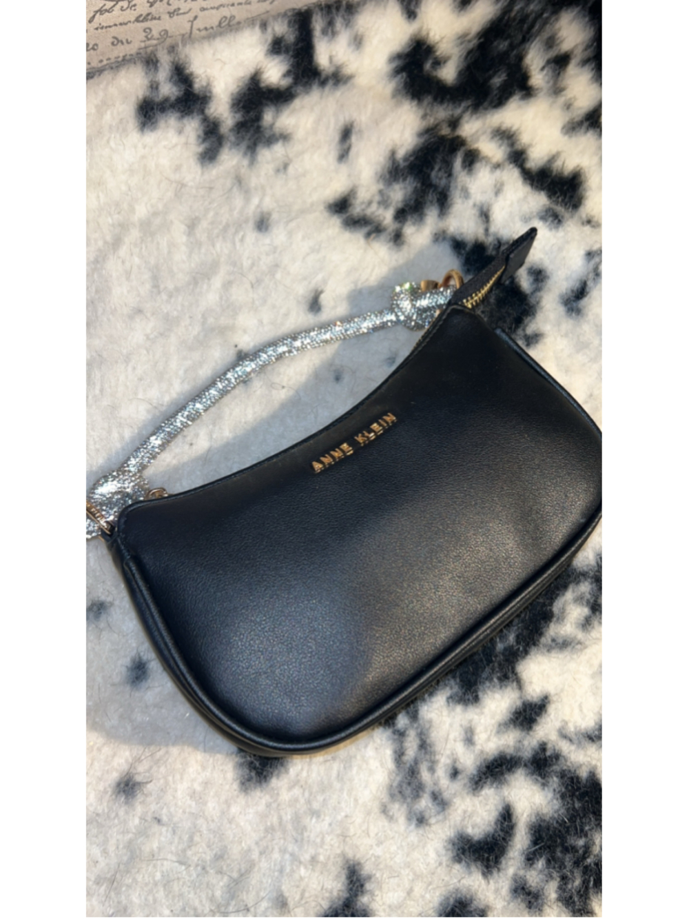 Women's Anne Klein Black Shoulder Bag with Rhinestone Handle, One Size - Picture 4 of 8